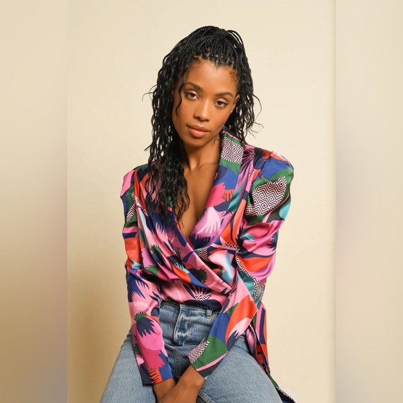 Anthropologie Tops - ⭐️ Hutch Pace Top - Multicolor Zany Floral Satin wrap blouse